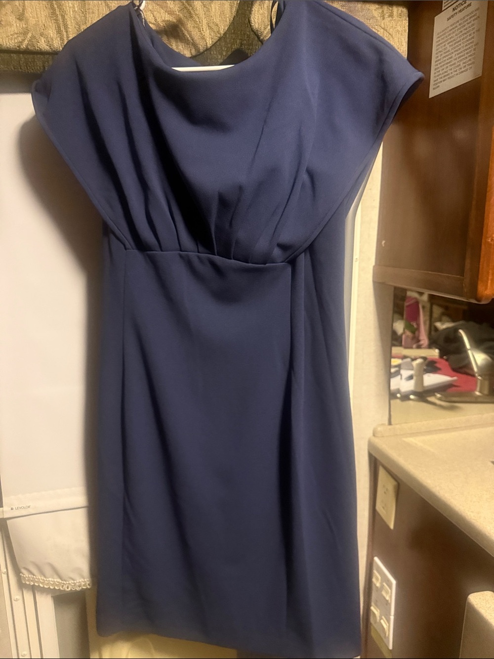 Calvin Klein Navy Draped Cap-Sleeve Sheath Dress